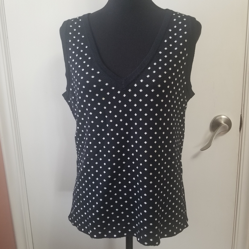 ST. JOHN SPORT By MARIE GRAY  Black White Dot V Neck Sleeveless Sweater Medium - Picture 2 of 5